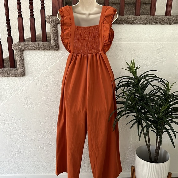 NO TAG Women’s Terracotta S/M Loose Fitting Midi Jumpsuit EUC - Picture 3 of 14